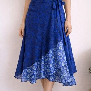 Alchemy Fashions Recycled Sari Silk Wrap Skirt – Blue Floral – 100% Silk